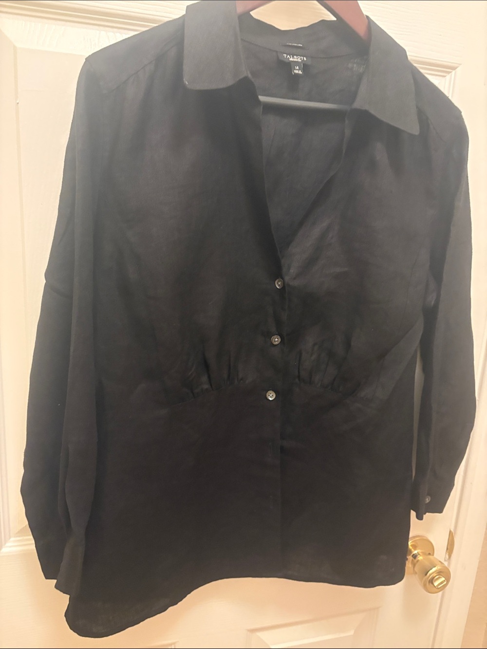 Talbots Black Irish Linen Button-Front Women's Shirt 3/4 sleeve A020